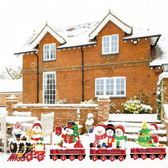 Christmas Train Yard Sign Santa Snowman Tree