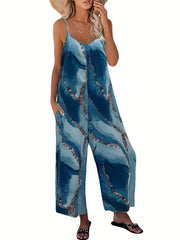 Marble Print Wide Leg Cami Jumpsuit Sleeveless Casual Jumpsuit