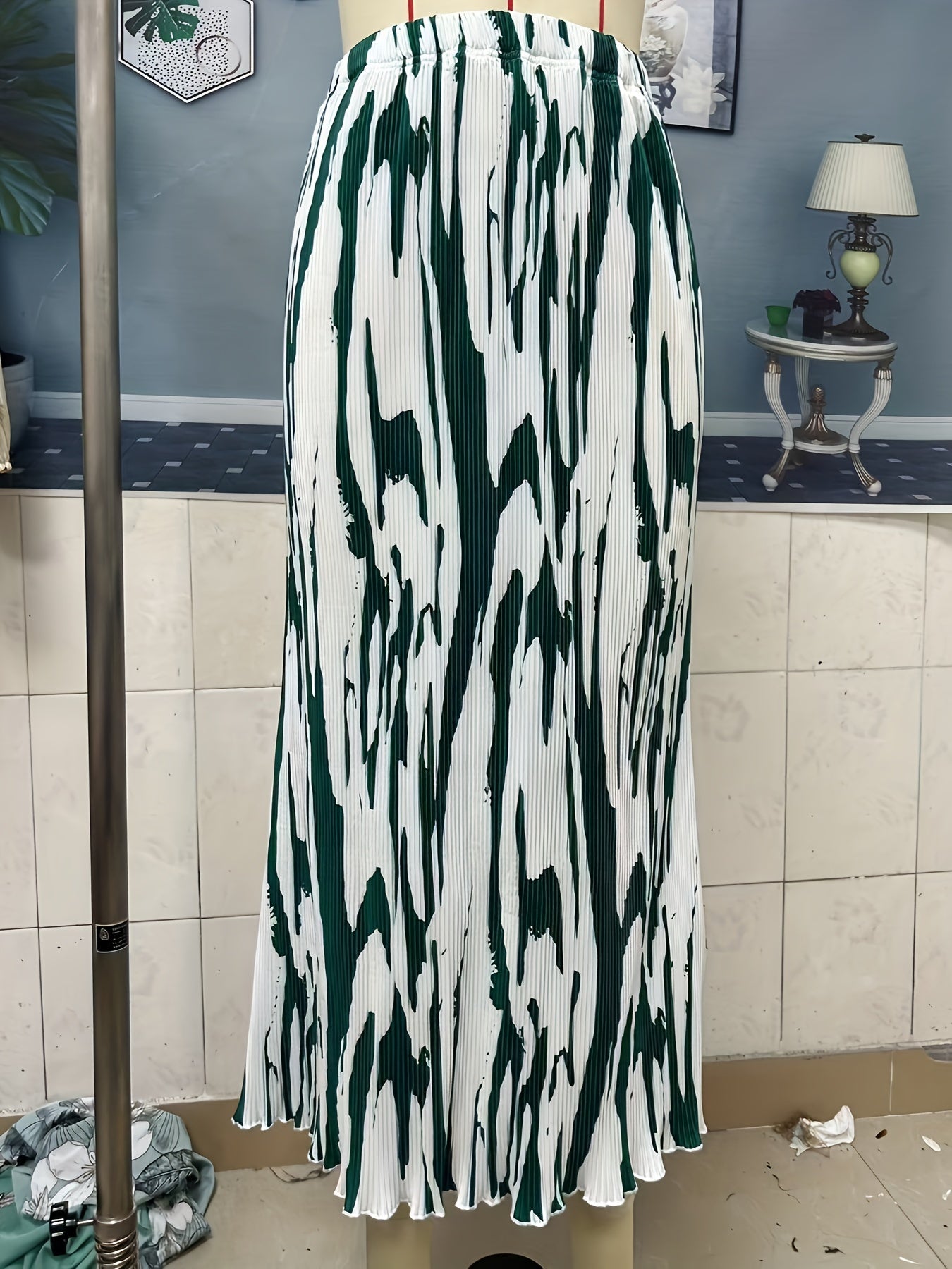 Abstract Print High Waist Midi Skirt