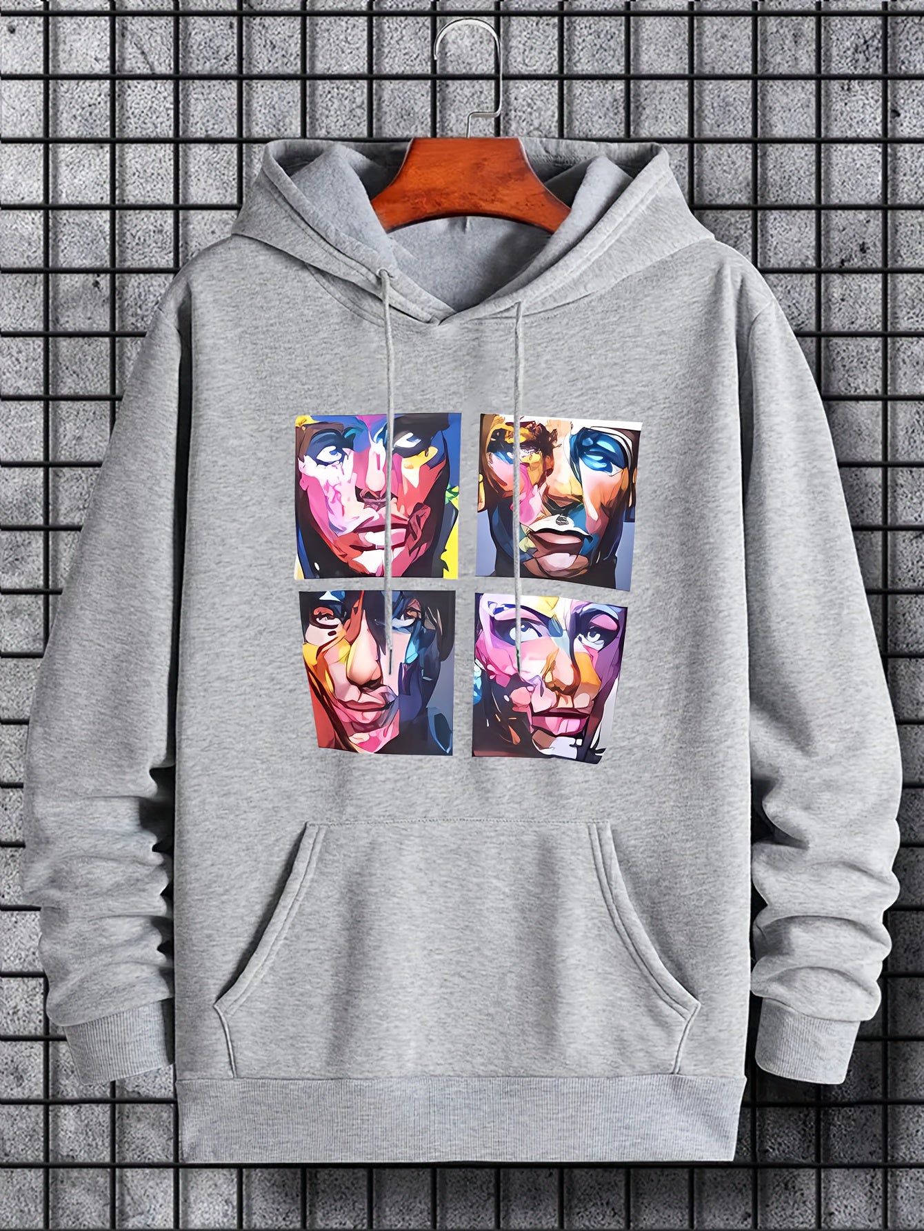 Men's Cartoon Face Graphic Hoodie Drawstring Sweatshirt
