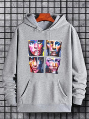 Men's Cartoon Face Graphic Hoodie Drawstring Sweatshirt
