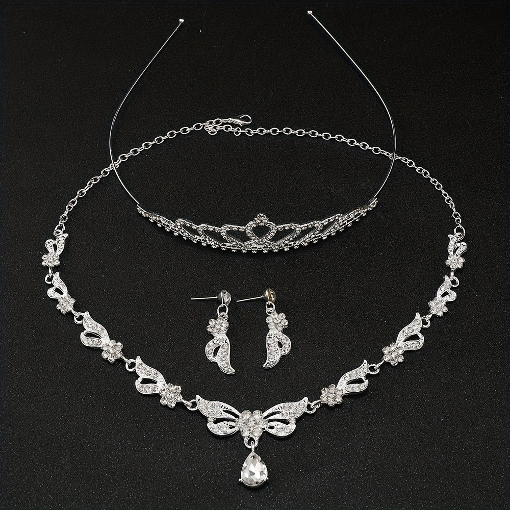 Alloy Rhinestone Headband Necklace Earrings Set Bridal Wedding Hair Accessories