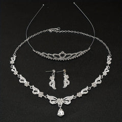 Alloy Rhinestone Headband Necklace Earrings Set Bridal Wedding Hair Accessories