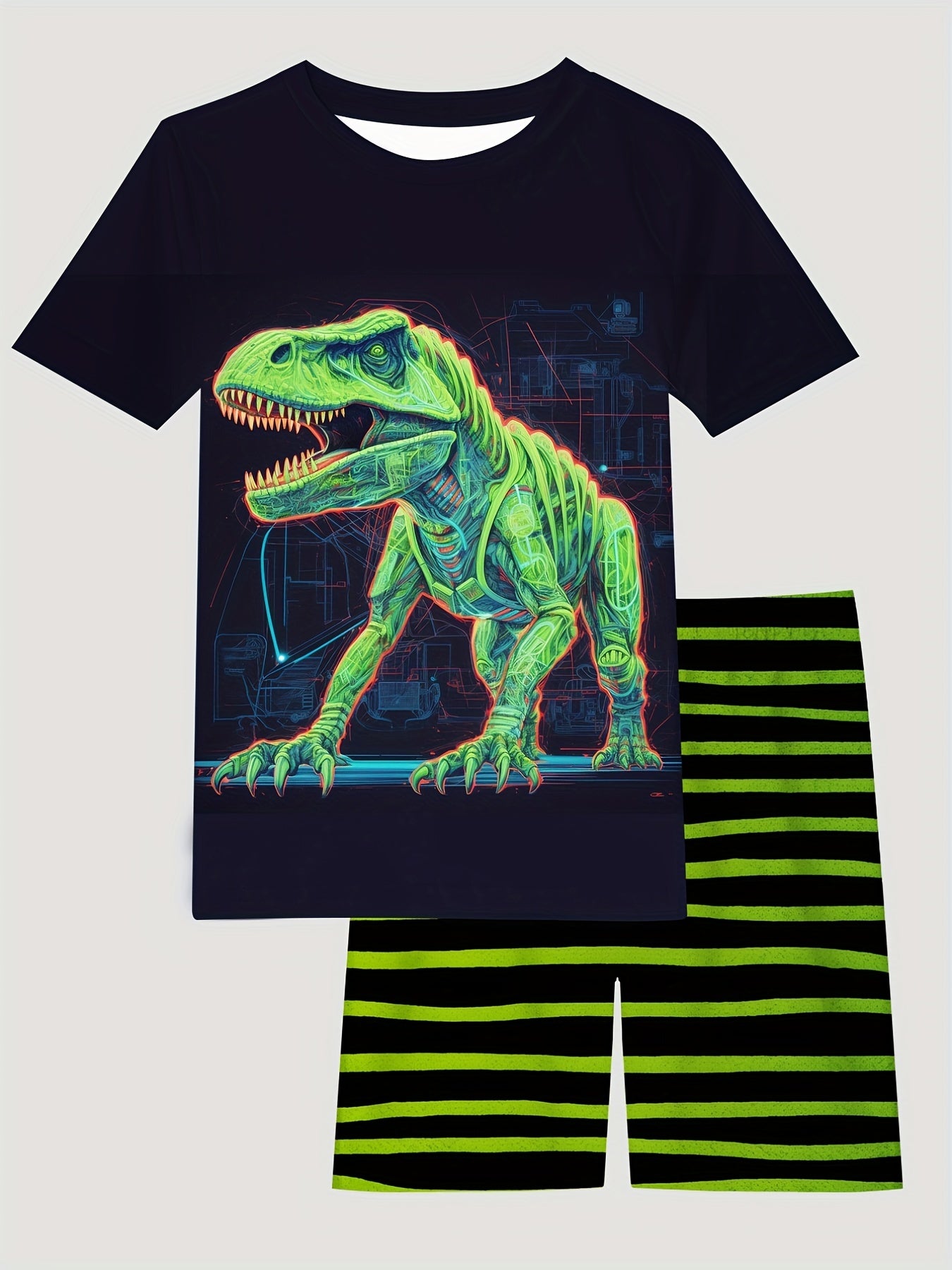 Kid's Dino Pajama Set: T Shirt & Shorts, Comfy PJ Set