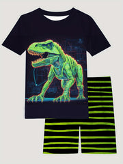 Kid's Dino Pajama Set: T Shirt & Shorts, Comfy PJ Set