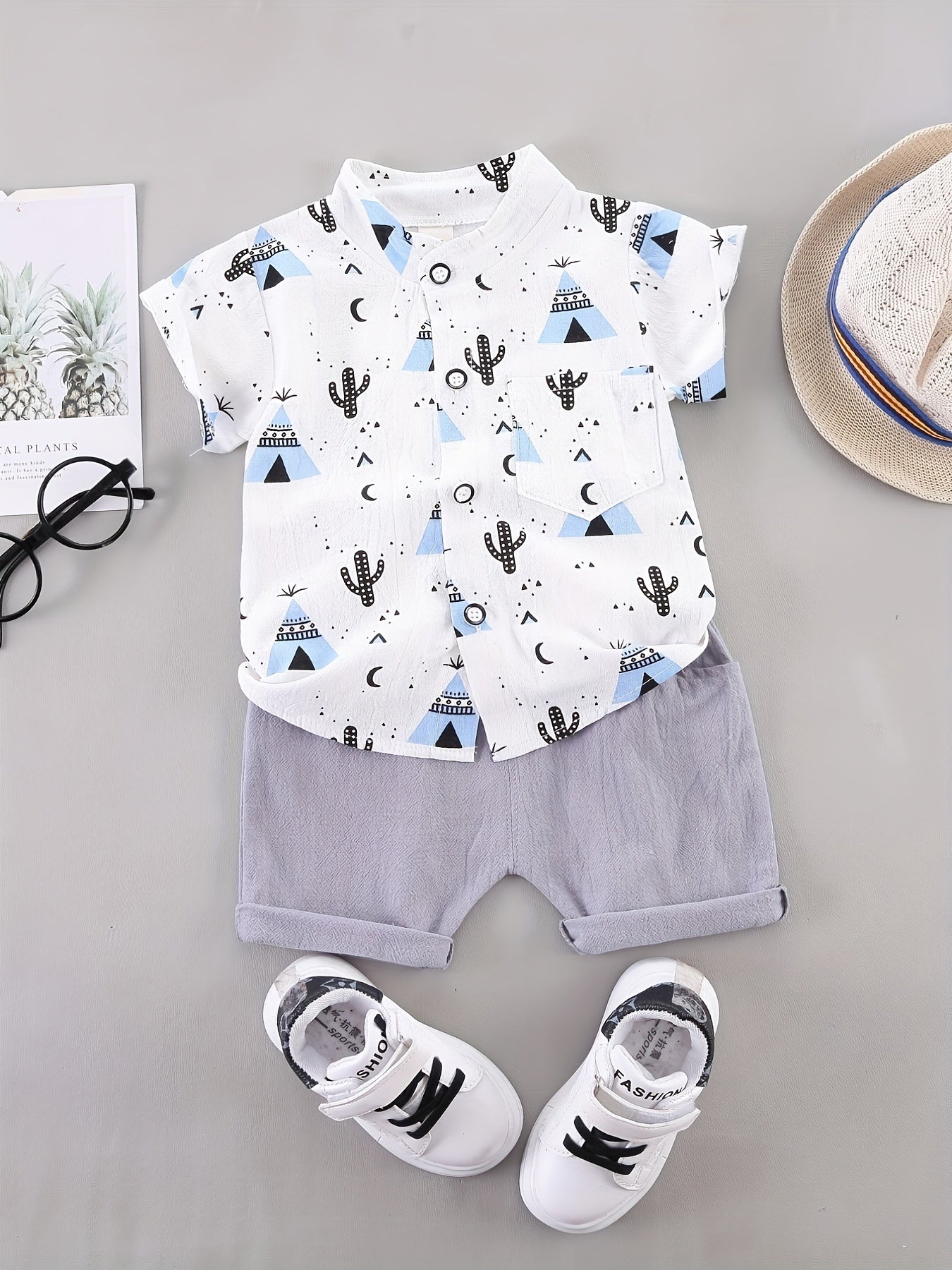Baby Boys Pyramid Print Shirt & Shorts Set