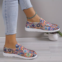 Women's Floral Slip-On Loafers Canvas Shoes Lightweight Casual Sneakers