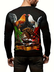Rooster And Eagle Print Men's Long Sleeve T-shirt for Autumn