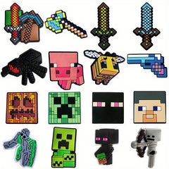 16pcs Video Game Shoe Charms For Crocs - Boys Cartoon Pins