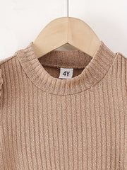 Girls Knit Sweater High Shoulder Long Sleeve Top