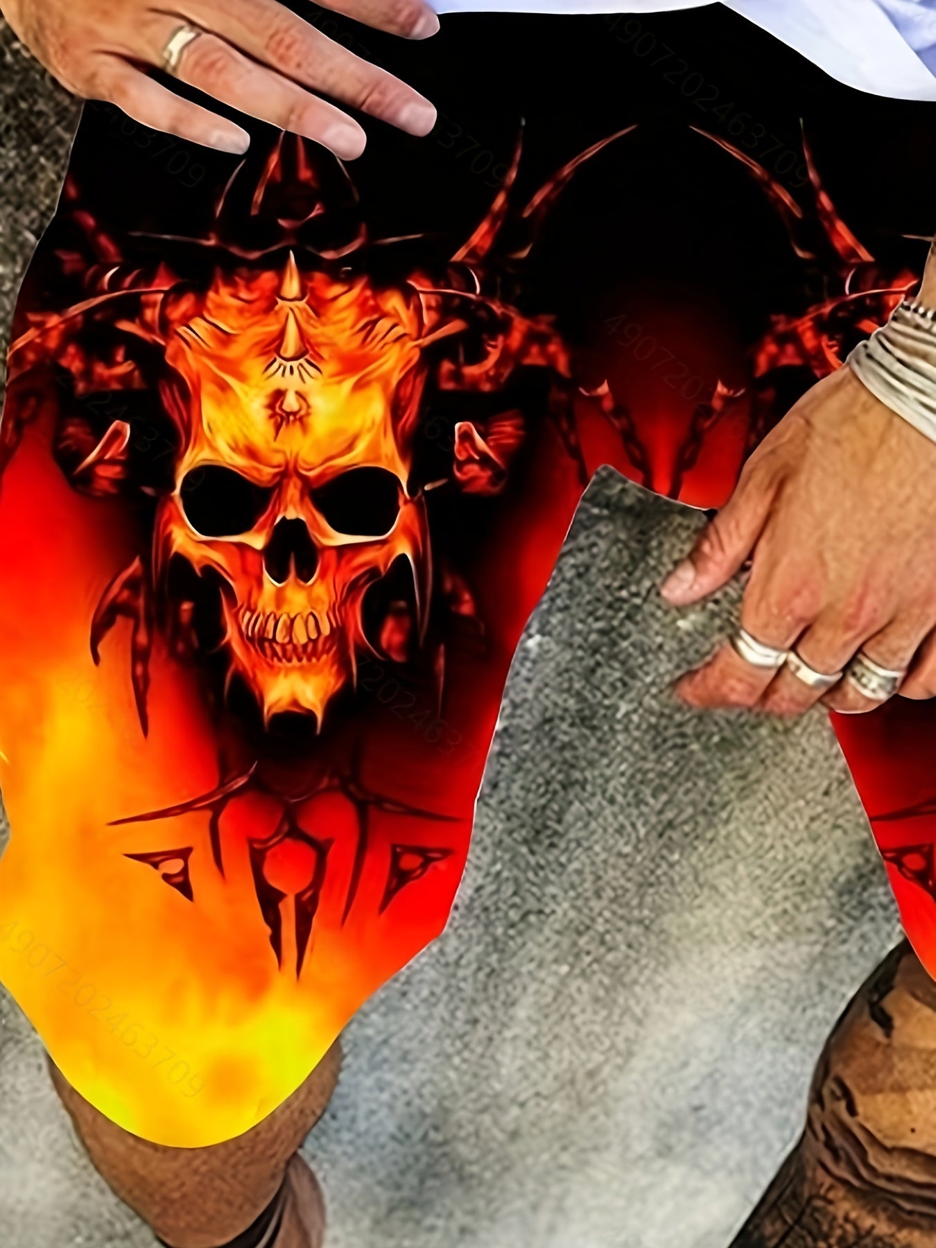 Men's Fiery Skull Graphic Shorts Elastic Waist Stretch Summer Outdoor Wear