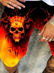 Men's Fiery Skull Graphic Shorts Elastic Waist Stretch Summer Outdoor Wear