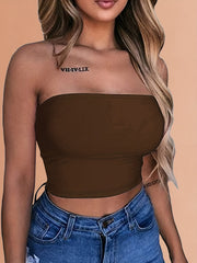 Off Shoulder Solid Tube Top Sexy Cropped Summer Sleeveless Top