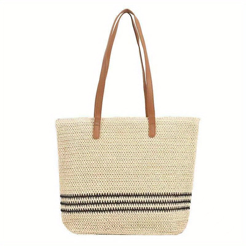 Woven Striped Tote Bag Summer Beach Shoulder Large Handbag Travel Vacation