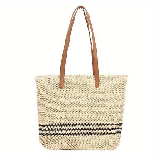 Woven Striped Tote Bag Summer Beach Shoulder Large Handbag Travel Vacation