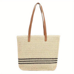 Woven Striped Tote Bag Summer Beach Shoulder Large Handbag Travel Vacation