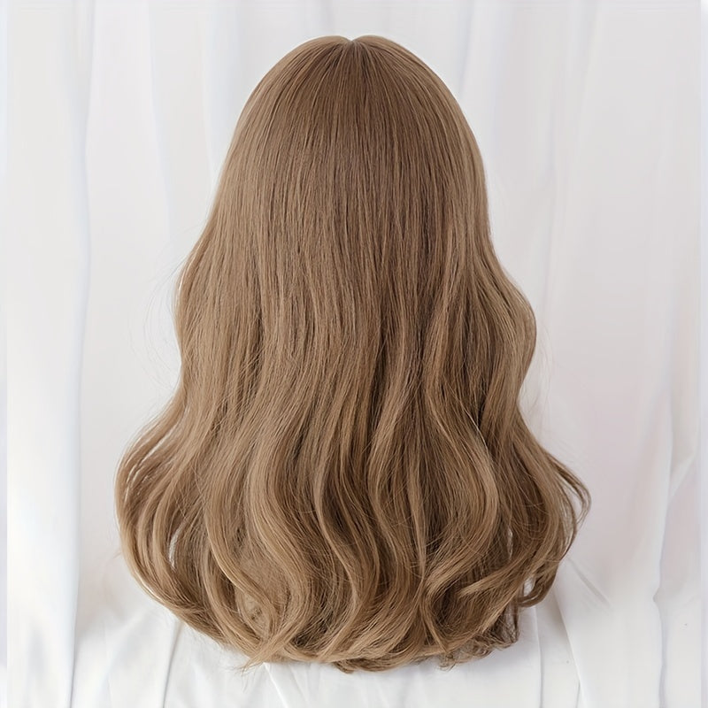 Shoulder Length Wavy Hair Wig with Bangs Curly Synthetic for Cosplay Party