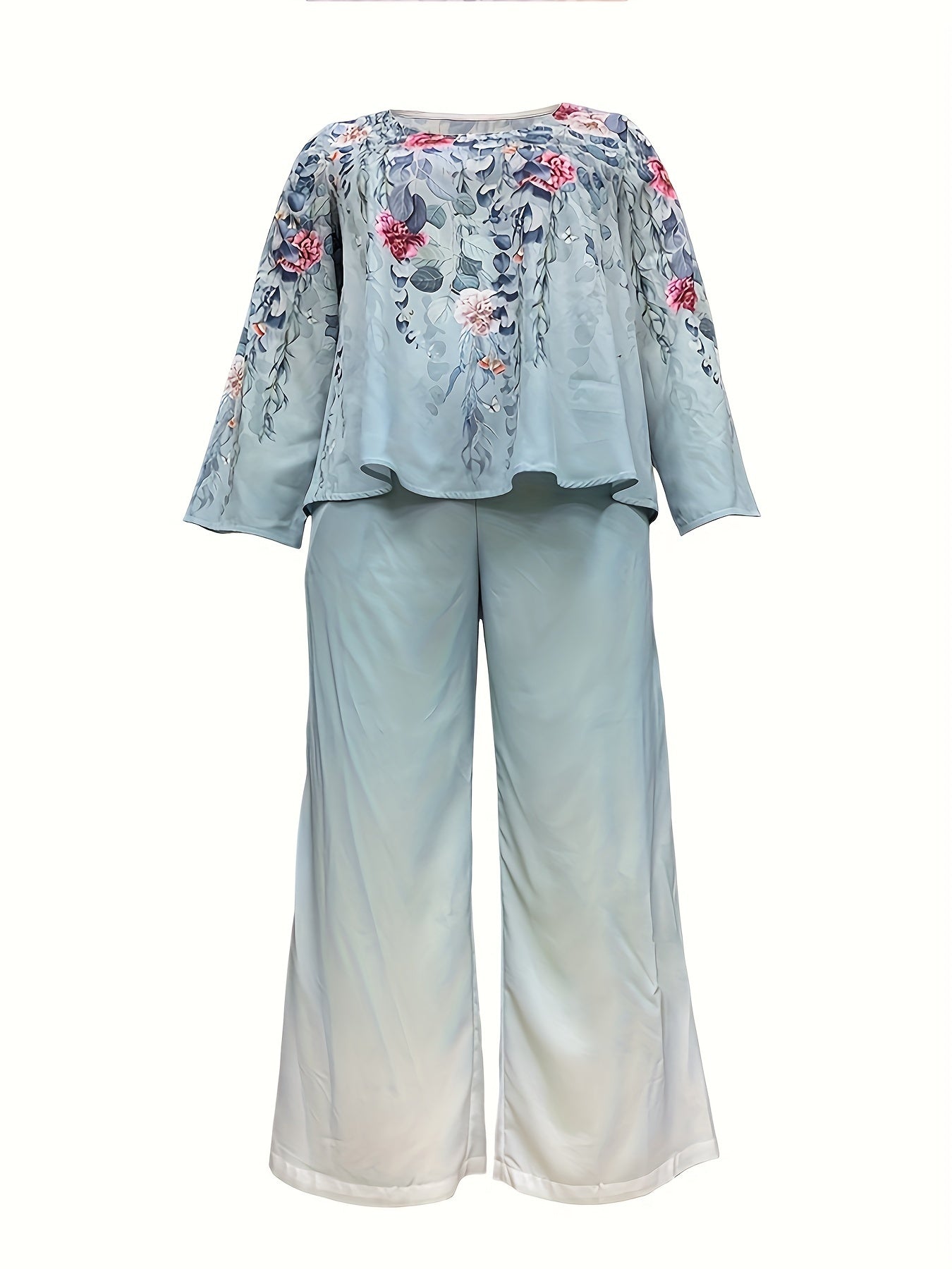 Women's Plus Floral Print Top & Wide Leg Pants Set