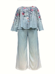 Women's Plus Floral Print Top & Wide Leg Pants Set