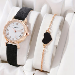 Alloy Heart Bracelet Watch Set for Kids