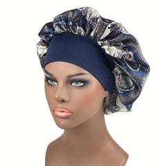 Vintage Paisley Print Satin Bonnet Nightcap Silk Elastic Sleeping Cap