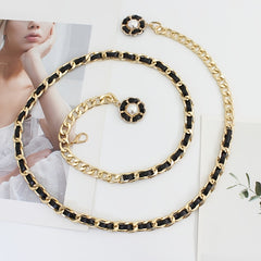 Women's Golden Waist Chain Faux Pearl Flower Pendant Dress Chain