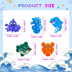 10pcs Ocean Animal Pop Fidget Toy Keychains Silicone Bubble Popping Toys