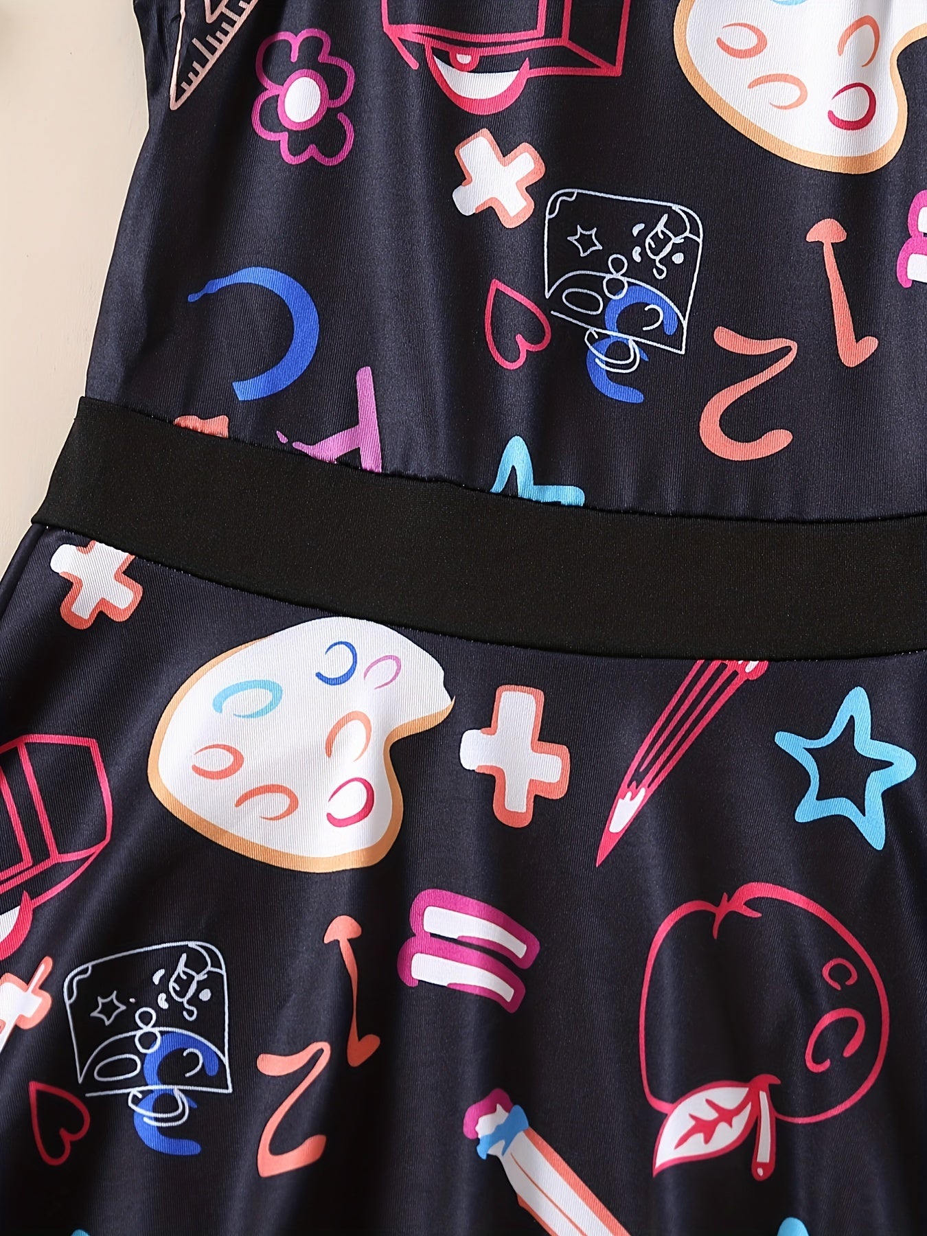 Girls Creative Doodle Halter Dress Swimsuit & Shorts Set