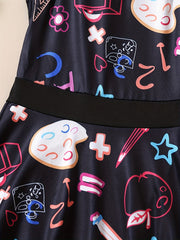 Girls Creative Doodle Halter Dress Swimsuit & Shorts Set