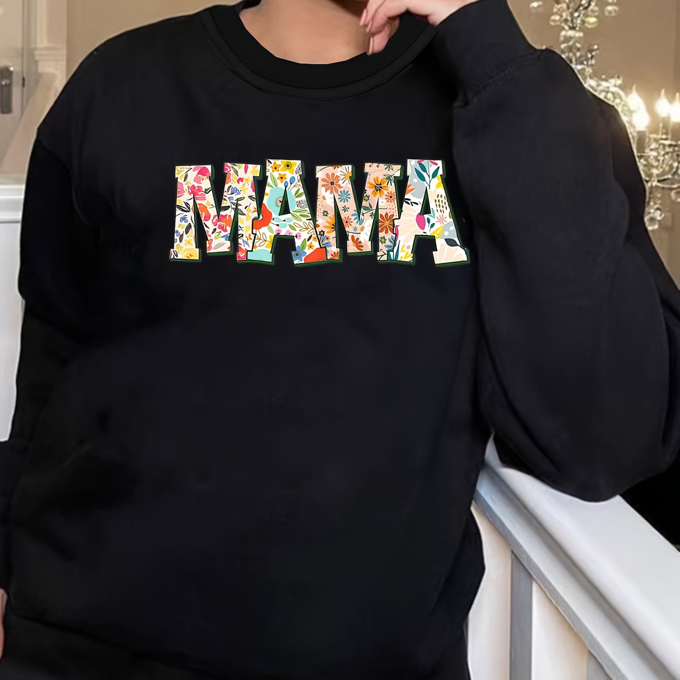 Floral Letter Print Long Sleeve Top