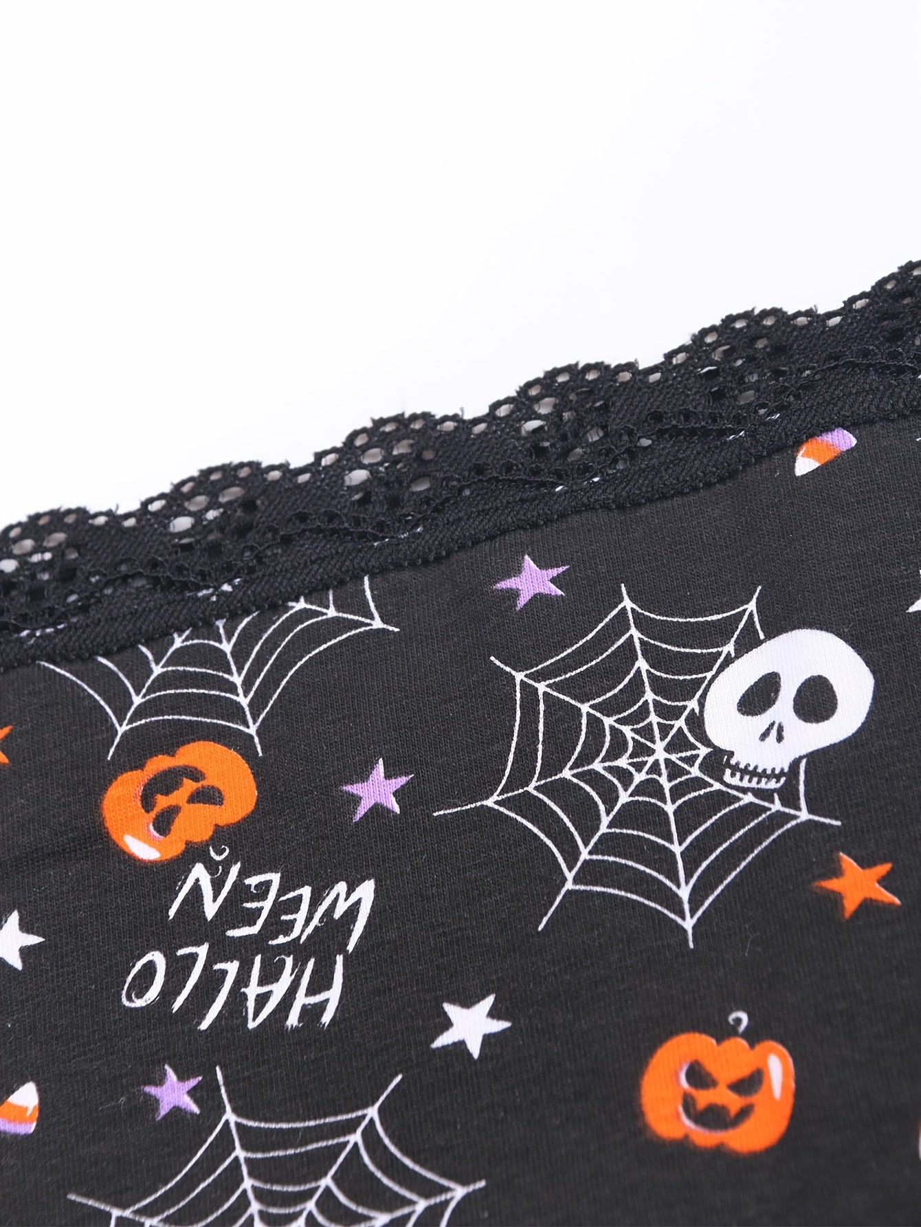 6 Pack Plus Size Christmas & Halloween Cartoon Print Lace Trim Briefs Set
