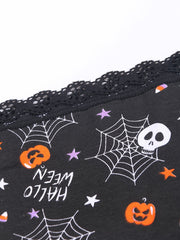 6 Pack Plus Size Christmas & Halloween Cartoon Print Lace Trim Briefs Set