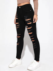 High Waist Skinny Jeans Distressed Denim Pants