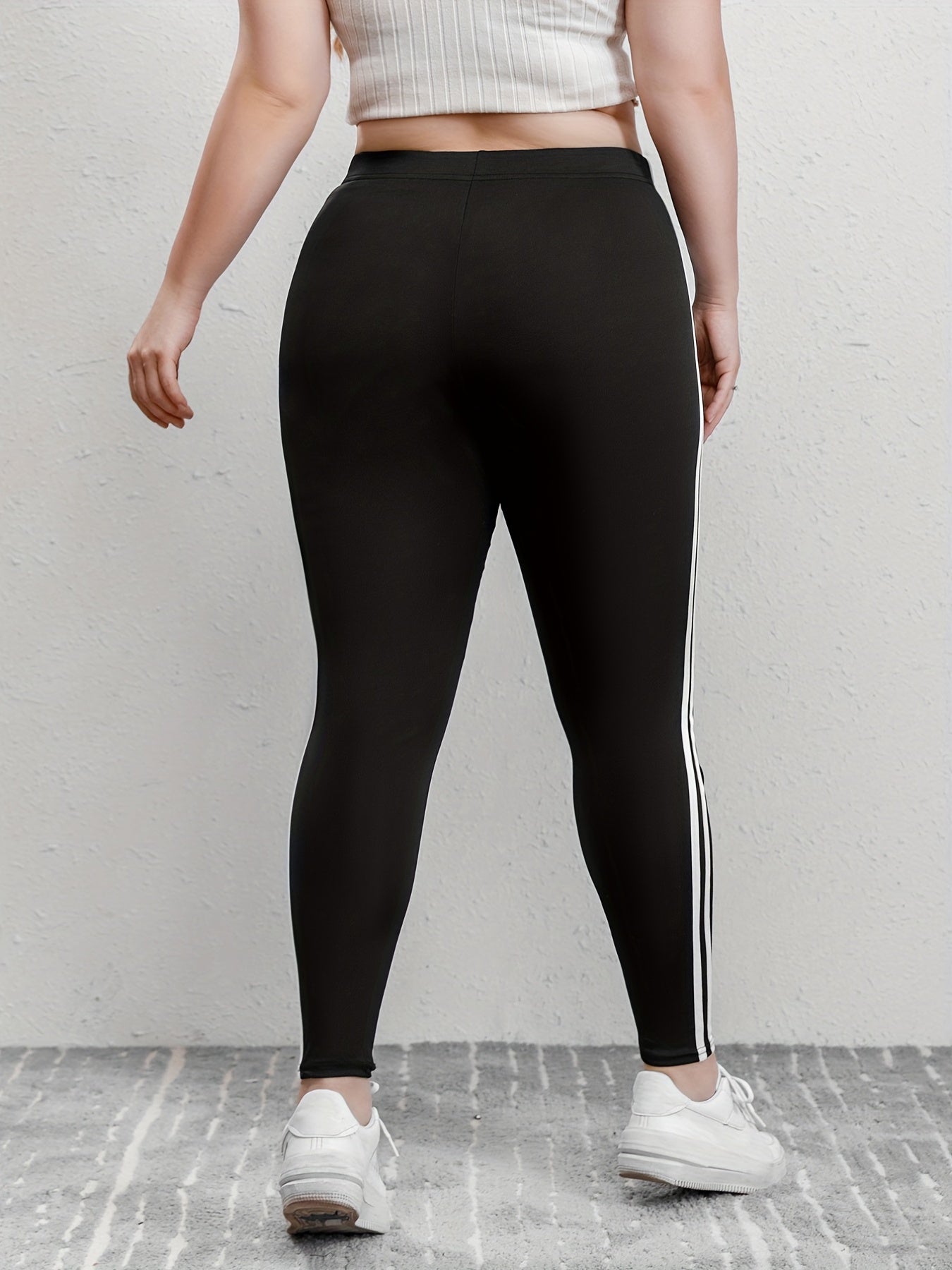 Casual Leggings 2 Strips Medium Stretch Sporty Bottoms
