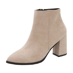 Chunky Heel Ankle Boots Pointed Toe High Heels