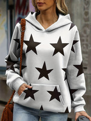 Star Print Hoodie Kangaroo Pocket Long Sleeve Sweatshirt