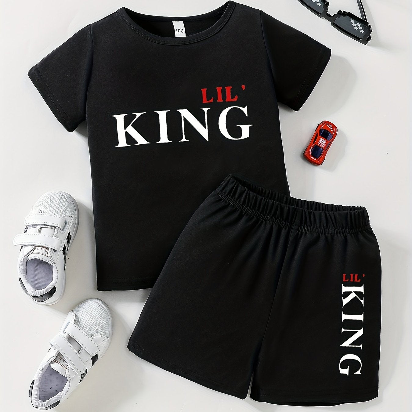 Boy's 2pc LIL KING Print T-shirt & Shorts Set