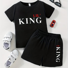 Boy's 2pc LIL KING Print T-shirt & Shorts Set