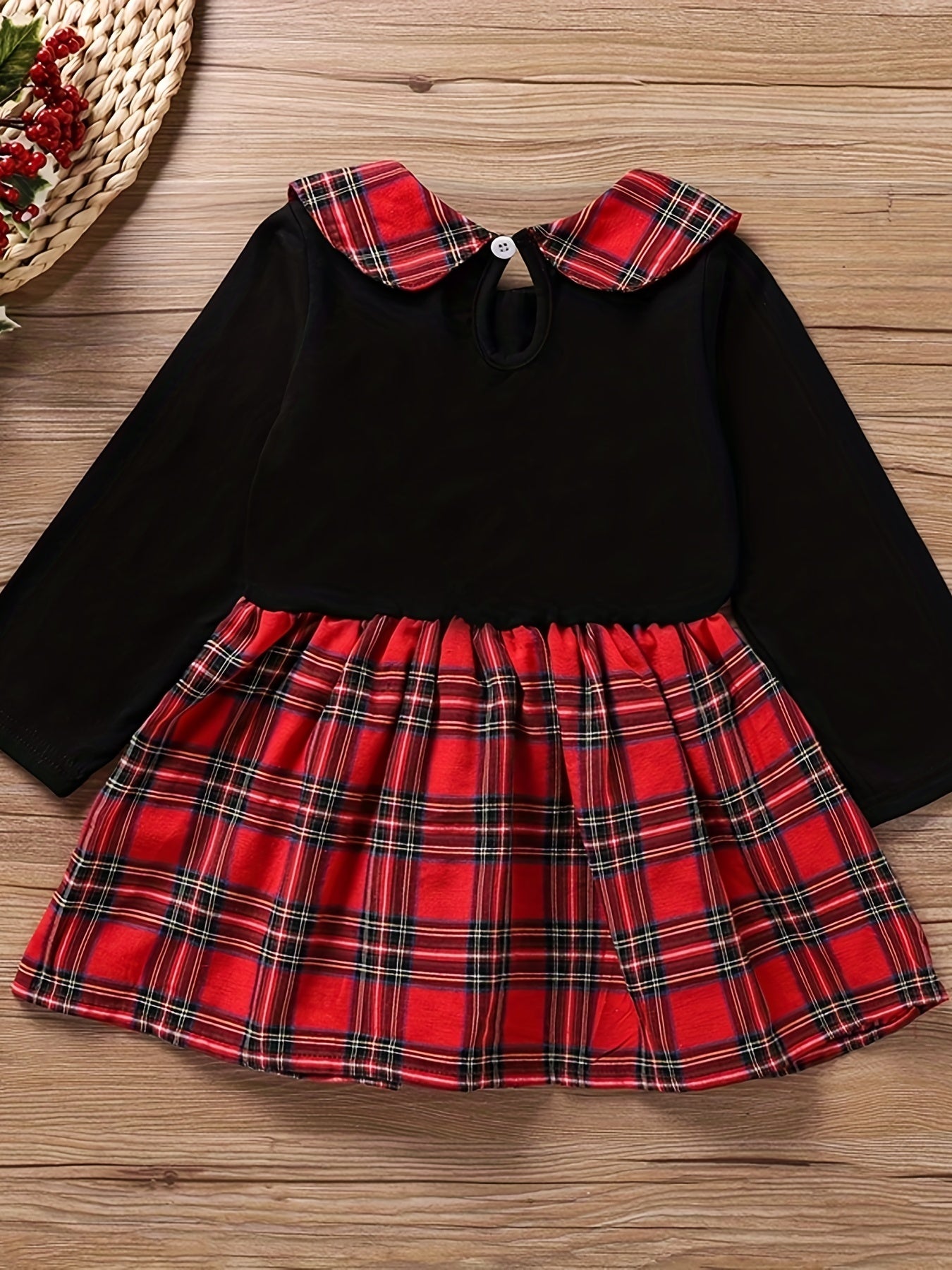 Sweet & Classic Plaid Long Sleeve Collar Dress Toddler Girl Christmas Outfit