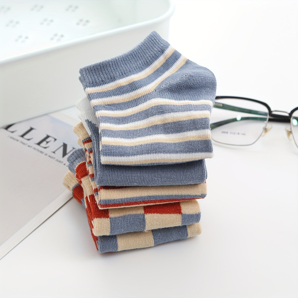 5 Pairs Striped & Plaid Ankle Socks Low Cut Women's Stockings