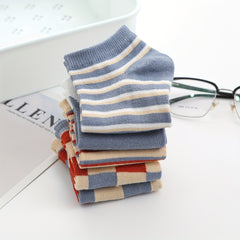 5 Pairs Striped & Plaid Ankle Socks Low Cut Women's Stockings