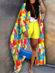 Women's Plus Geometric Print Long Sleeve Cardigan & Shorts Set