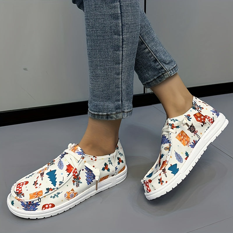 Women's Christmas Pattern Sneakers Lace-up Non-slip Outdoor Flats