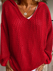 Solid Long Sleeve Stretch Hooded Sweater