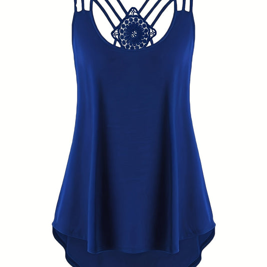 Cross Back Spaghetti Strap Top Crew Neck Sleeveless Cami