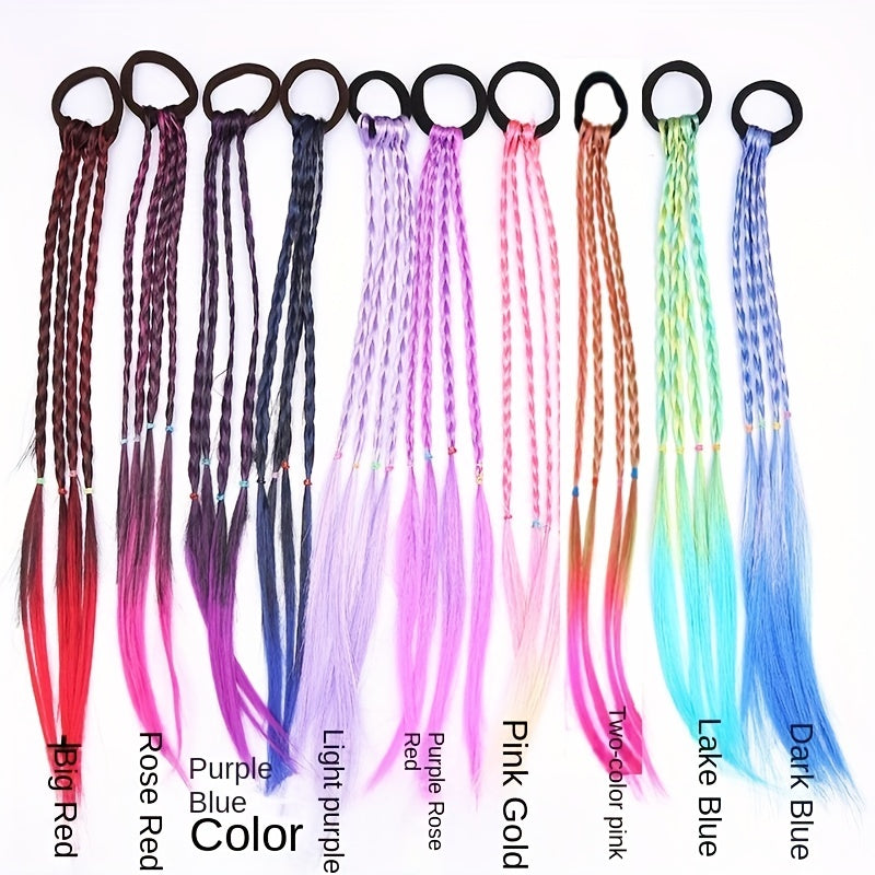 10pcs Girls Colorful Braids Ponytail Wig Hair Extension Hair Tie Hair Bands