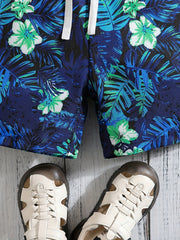 Boys Leaf & Flower Print Shorts for Vacation Beach Summer Clothes
