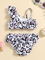 Mermaid One Shoulder Suspenders Split Swimsuit Set