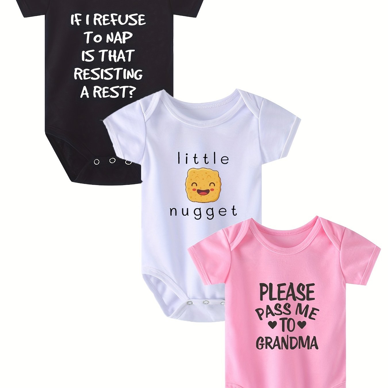 3pcs Baby Girls Letter Graphic Print Short Sleeve Onesie Set
