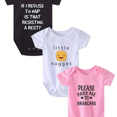 3pcs Baby Girls Letter Graphic Print Short Sleeve Onesie Set